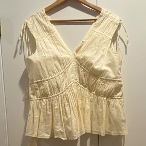 Off white TORY BURCH waist drawstring blouse w/cute diamond embroidery detail